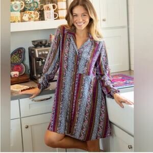 Natural life NWT Ansley button down shirt dress patchwork print tunic fall boho